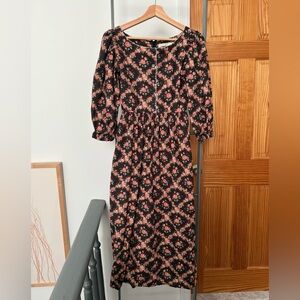 Christy Dawn Floral Dress with V-Neck and Bishop Sleeves XS